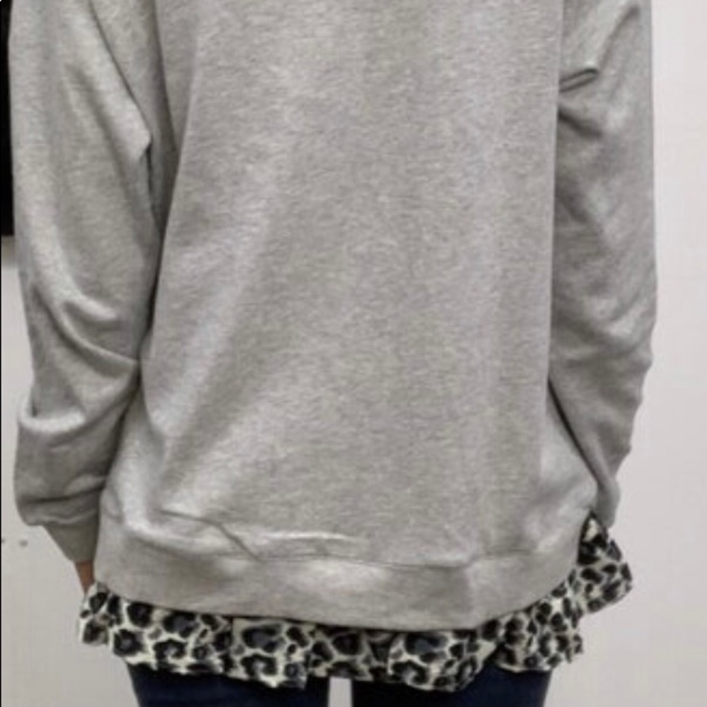 Easel Heathered Grey Long Sleeve Top with Leopard Ruffle